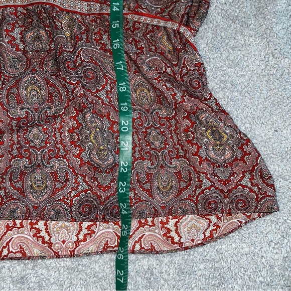 Max Studio Red and Brown Flutter Sleeve Wrap Blouse - Picture 7 of 8